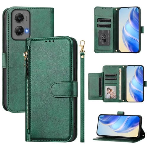 Funda de Cuero con Cremallera y Ranuras para Tarjetas para Motorola Moto G Stylus 5G (2024) (Verde)