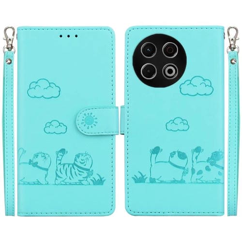 Funda de cuero RFID con diseño de gatos para Tecno Spark 30 Pro (verde)