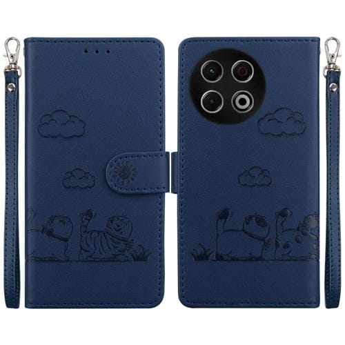 Funda de cuero RFID con diseño de gatos para Tecno Spark 30 Pro (azul)