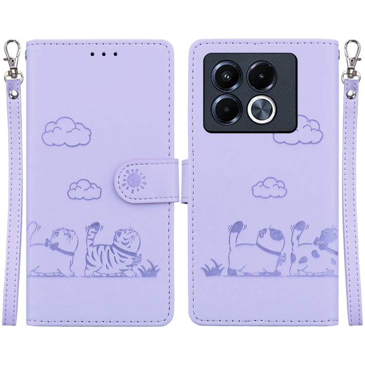 Funda de Cuero Rfid para Teléfono Infinix Note 40 5G con Lindos Gatos (Morado)