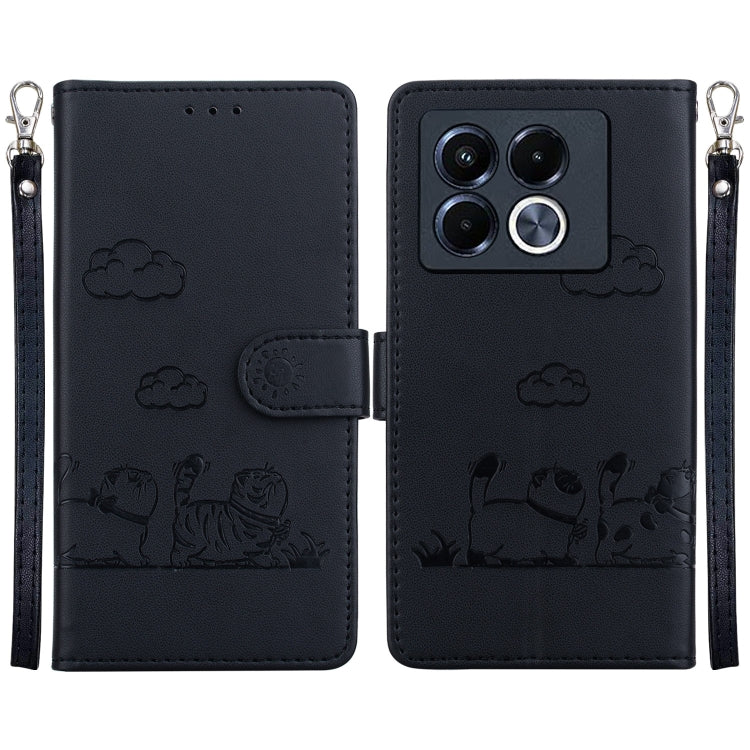Funda de Cuero Rfid para Infinix Note 40 5G con Diseño de Gatos (Negra)