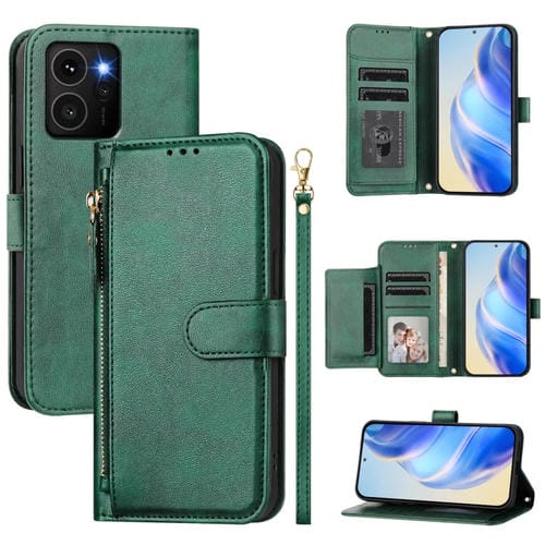 Funda de Cuero para Teléfono HMD Skyline con Cremallera y Ranuras para Tarjetas (Verde)