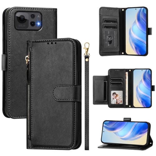 Funda de Cuero con Cremallera y Ranuras para Tarjetas para Asus Zenfone 12 Ultra (Negro)
