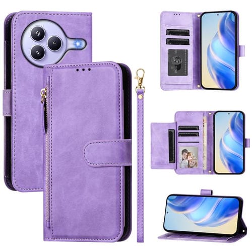 Funda de cuero tipo billetera con cremallera y ranuras para múltiples tarjetas para Xiaomi Civi 5 Pro (morada)