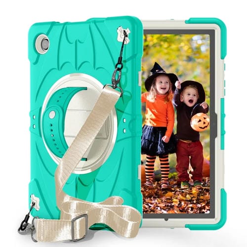 Funda para Tablet Samsung Galaxy Tab A8 con Soporte Giratorio y Empuñadura Tipo Murciélago (Verde Menta y Blanco)