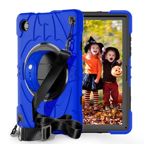 Funda para Tablet Samsung Galaxy Tab A8 con Soporte Giratorio y Empuñadura Tipo Murciélago (Azul y Negro)