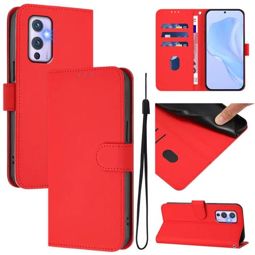 Funda de Piel para OnePlus 9 con Tacto Suave y Color Liso (Rojo)
