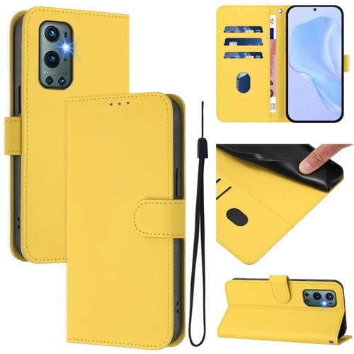 Funda de Piel para OnePlus 9 Pro (Amarillo Limón) con Tacto Suave y Color Liso