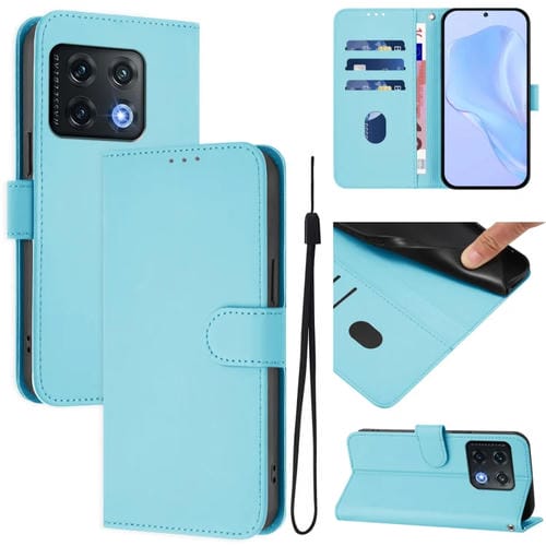 Funda de Cuero con Cordón para OnePlus 10 Pro 5G con Tacto de Piel (Azul Cielo)