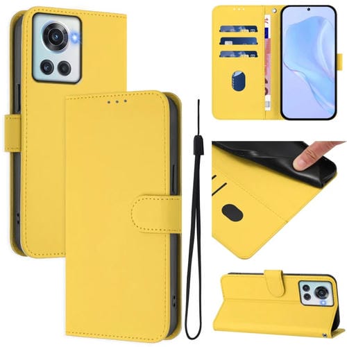 Funda de Piel con Cordón para OnePlus 10R/Ace con Tacto de Piel (Amarillo Limón)