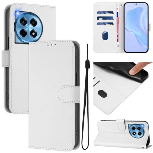 Funda de Cuero con Cordón para OnePlus 12 5G con Tacto de Piel (Blanco)