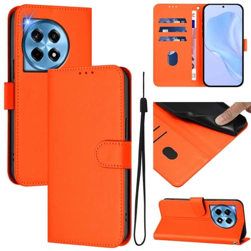 Funda de Cuero con Cordón para OnePlus 12R 5G con Tacto de Piel (Naranja)