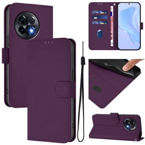 Funda de Cuero con Cordón para OnePlus 11R 5G con Tacto de Piel (Violeta)