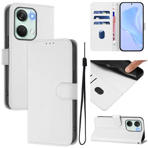 Funda de Piel Sintética con Cordón para OnePlus Nord 3 Ace 2V (Blanco)
