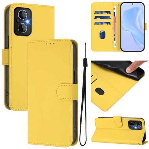 Funda de Piel para OnePlus Nord N20 5G con Textura Liso y Cordón (Amarillo Limón)