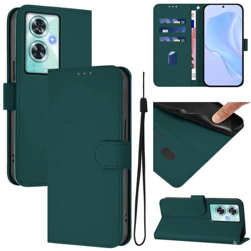 Funda de Cuero con Cordón para OnePlus Nord N30 Se 5G con Textura de Piel (Verde Oscuro)
