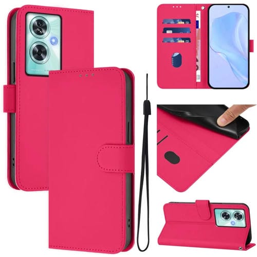 Funda de Cuero con Cordón para OnePlus Nord N30 Se 5G (Rosa y Rojo)
