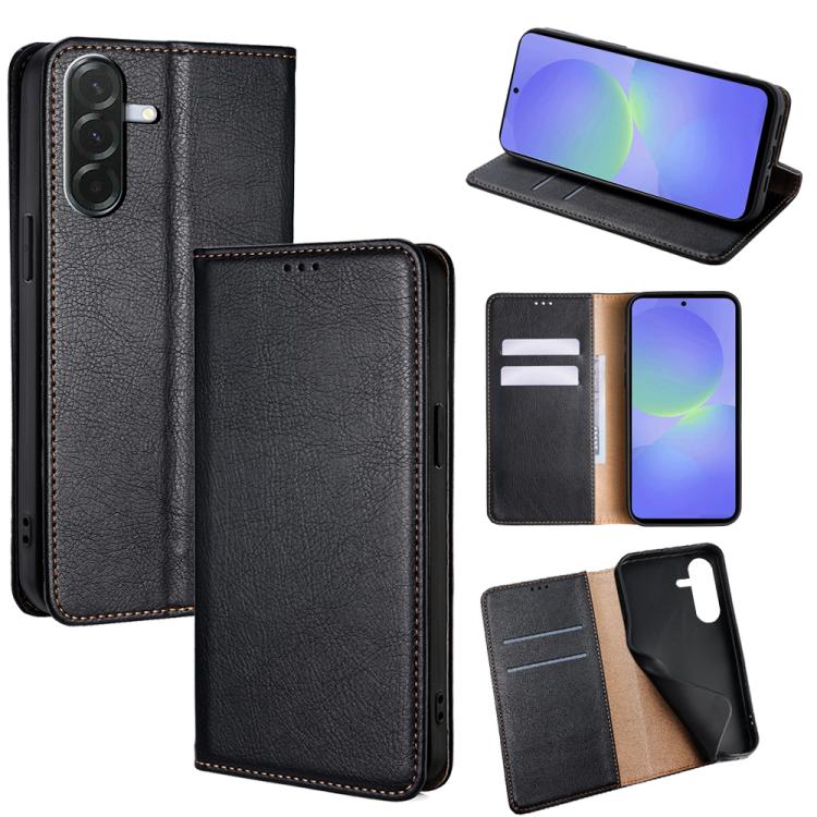 Funda de cuero magnético con acabado brillante y color sólido para Samsung Galaxy A36 5G (negro)