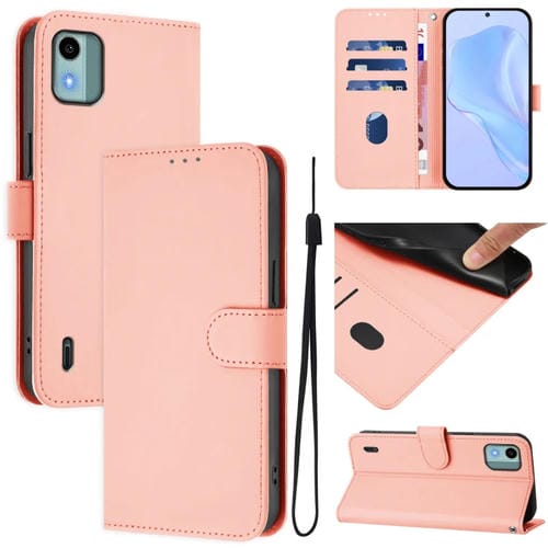 Funda Piel Sintética con Cordón para Nokia C12 (Rosa)