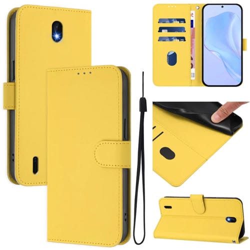 Funda Piel Sintética con Cordón para Nokia C01 Plus/C1 2.ª Edición (Amarillo Limón)