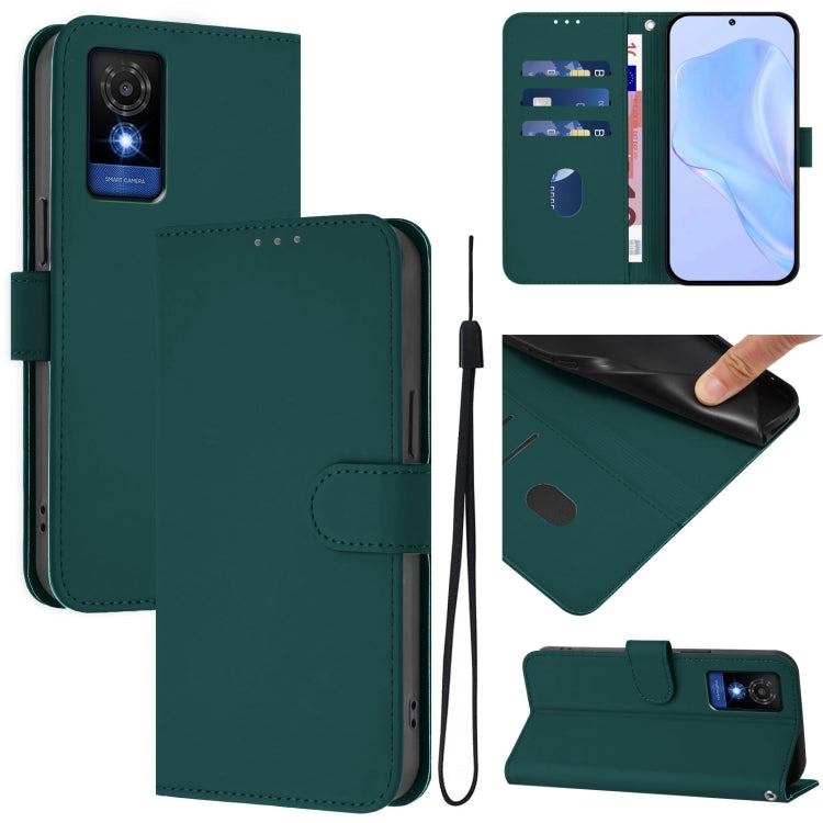 Funda de Piel Sintética para Teléfono TCL 501 con Cordón (Verde Oscuro)