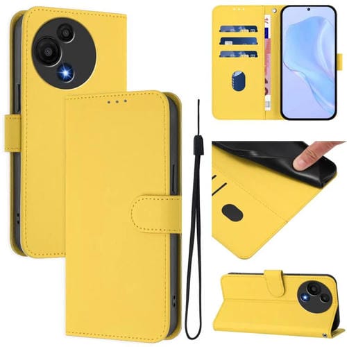 Funda de piel con textura de color liso y cordón para TCL 605/60 SE (amarillo limón)