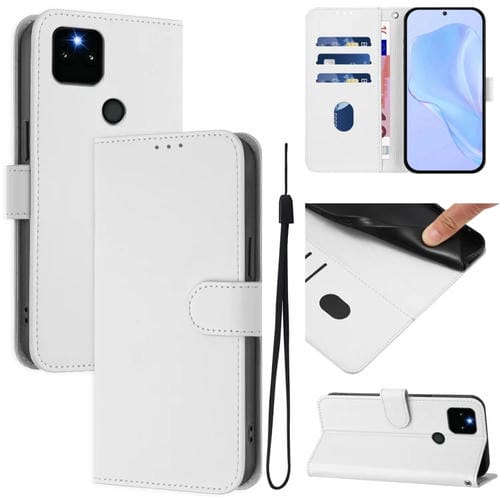 Funda de Piel para Google Pixel 5A con Cordón y Tacto Suave (Blanco)