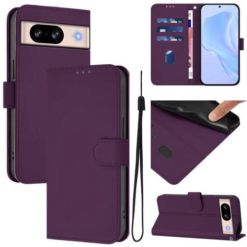 Funda de Cuero con Cordón para Google Pixel 8 (Violeta) Diseño Piel Liso Tacto Agradable