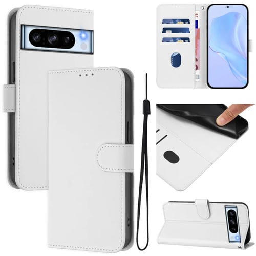 Funda de Cuero con Cordón para Google Pixel 8 Pro (Blanco) Diseño Piel Liso Tacto Agradable
