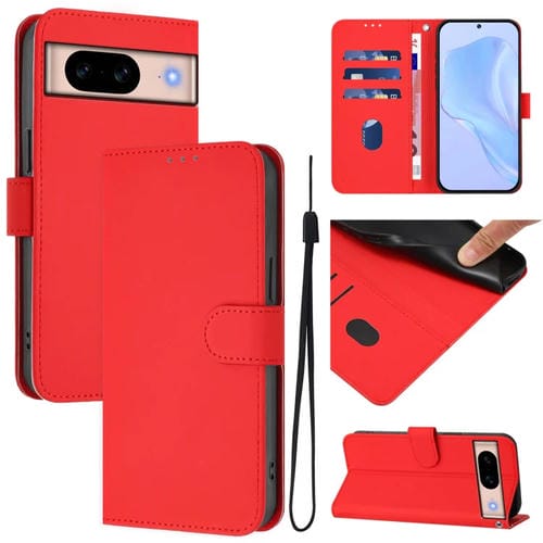 Funda de Piel para Google Pixel 8A con Cordón y Tacto Suave (Rojo)