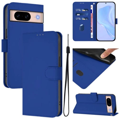 Funda de Cuero con Cordón para Google Pixel 8A (Azul Oscuro) Diseño Piel Liso Tacto Agradable