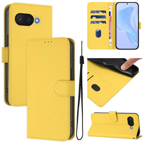 Funda de Piel para Google Pixel 9A con Cordón y Tacto Suave (Amarillo Limón)