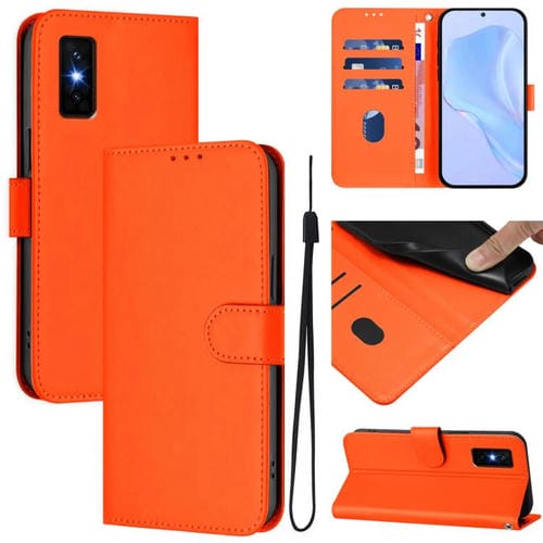 Funda de cuero con textura de piel y cordón para Infinix GT 30 Pro (naranja)