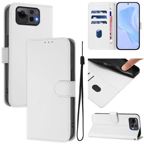 Funda de Piel Sintética con Cordón para Asus Zenfone 12 Ultra (Blanco)