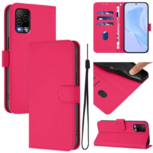 Funda de Cuero con Cordón para Teléfono Blu View 5 Pro Skin Feel (Rojo Rosa)