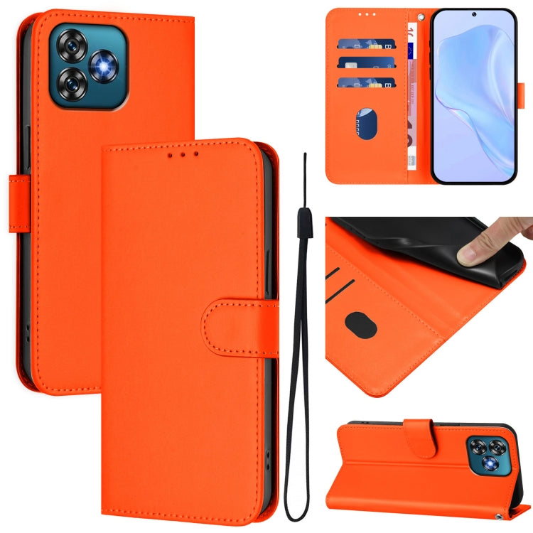 Funda de Piel Sintética con Cordón para Teléfono Oukitel C53 (Naranja)