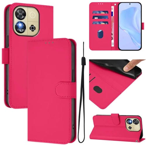 Funda de Piel Sintética con Cordón para Teléfono Oukitel C57S (Rosa y Rojo)