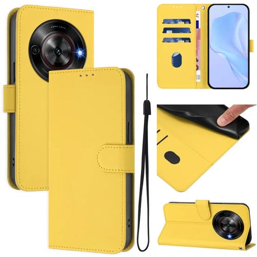 Funda de Piel Sintética con Cordón para ZTE Blade A75 5G (Amarillo Limón)