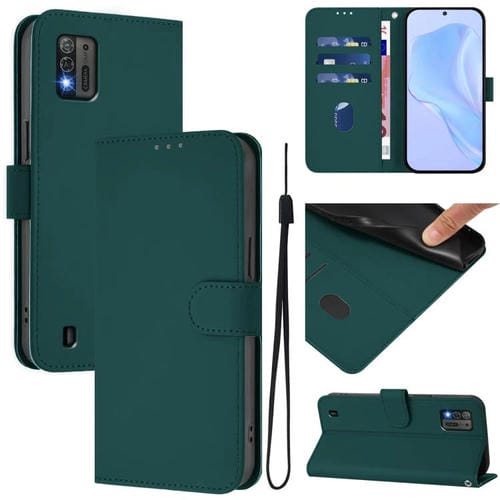 Funda de cuero con textura de piel y cordón para ZTE Blade A52 Lite (verde oscuro)