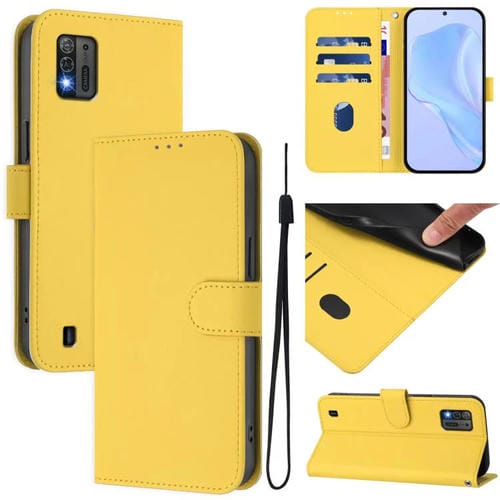 Funda de cuero con textura de piel y cordón para ZTE Blade A52 Lite (amarillo limón)