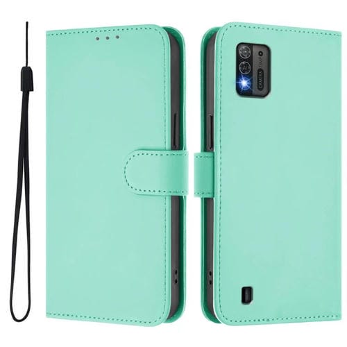 Funda de piel con textura de color liso y cordón para ZTE Blade A52 Lite (verde menta)