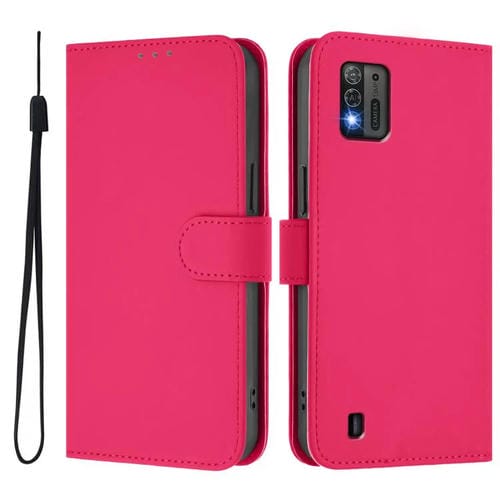 Funda de cuero con textura de piel y cordón para ZTE Blade A52 Lite (rosa y rojo)