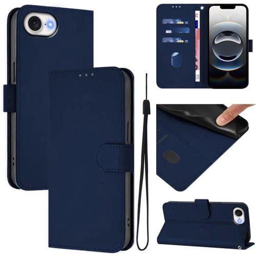 Funda de Piel para iPhone 16E con Cordón (Azul Marino)