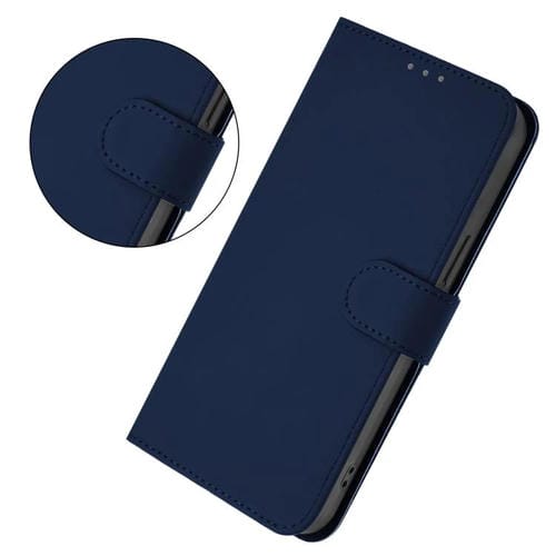 Funda de piel con textura de color liso y cordón para Tecno Camon 40 Premier Skin Feel (azul marino)