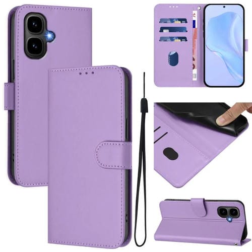 Funda de piel con textura de color liso y cordón para Tecno Pop 10 (morado lavanda)