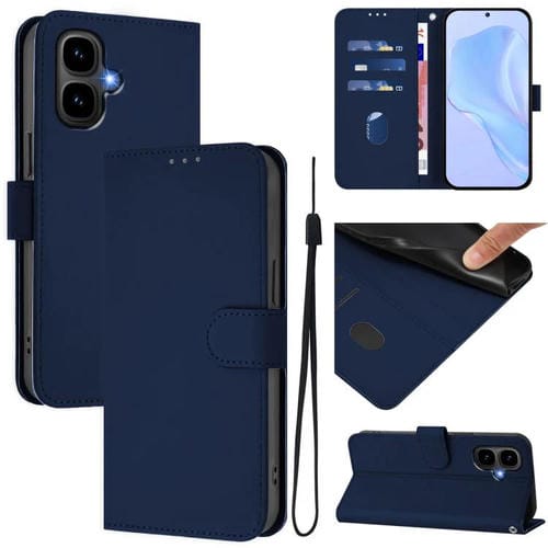 Funda de piel con textura de color liso y cordón para Tecno Pop 10 (azul marino)