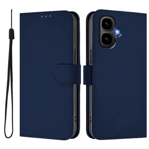 Funda de piel con textura de color liso y cordón para Tecno Pop 10 (azul marino)