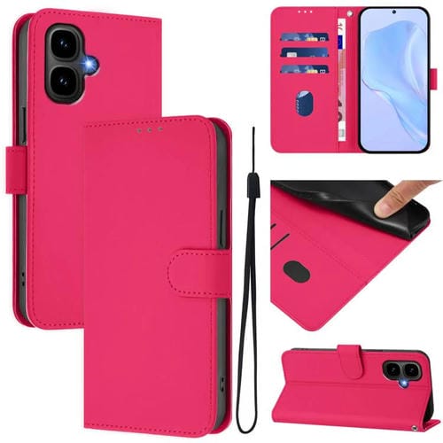 Funda de piel con textura de color liso y cordón para Tecno Pop 10 (rosa rojo)