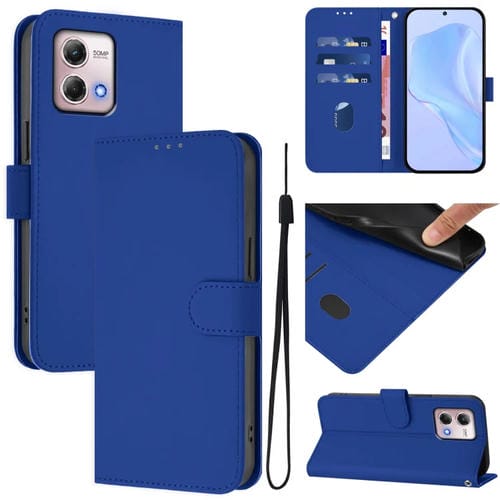 Funda de Piel Sintética con Cordón para Motorola Moto G Stylus 2023 4G (Azul Oscuro)