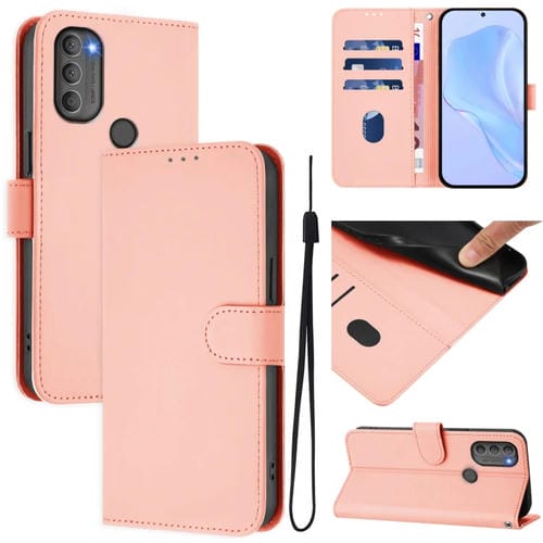 Funda de Piel Sintética con Cordón para Motorola Moto G71 5G (Rosa)